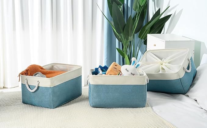 Storage Baskets for Organizing - Extra Large 3 Pack 17x14x10 inch Storage Bins for Shelves Closet Nursery Bathroom Bedroom Baby Clothes Dog Toy Home Organization (White & Green) - Image 4