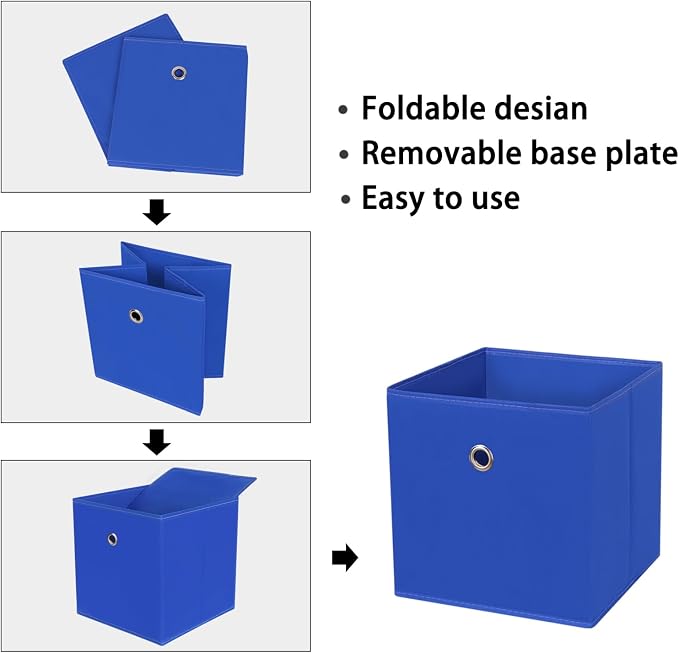 Foldable Storage Cubes Bins ,11 Inch Cloth Storage Cube Fabric Storage Box Cubes Organizer Baskets with Handles for Home Organizer Set of 3 (Dark Blue) - Image 6