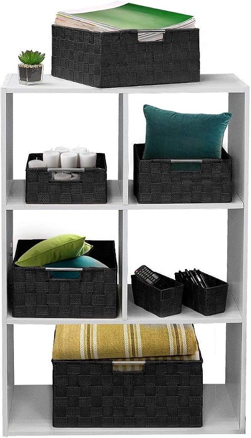 Sorbus Storage Baskets for Organizing (Set of 7), Mesh Hand-Woven Design, Linen Closet Organizers and Storage, Organizer Storage Baskets for Shelves, Variety Pack Organizers and Storage (Black) - Image 8
