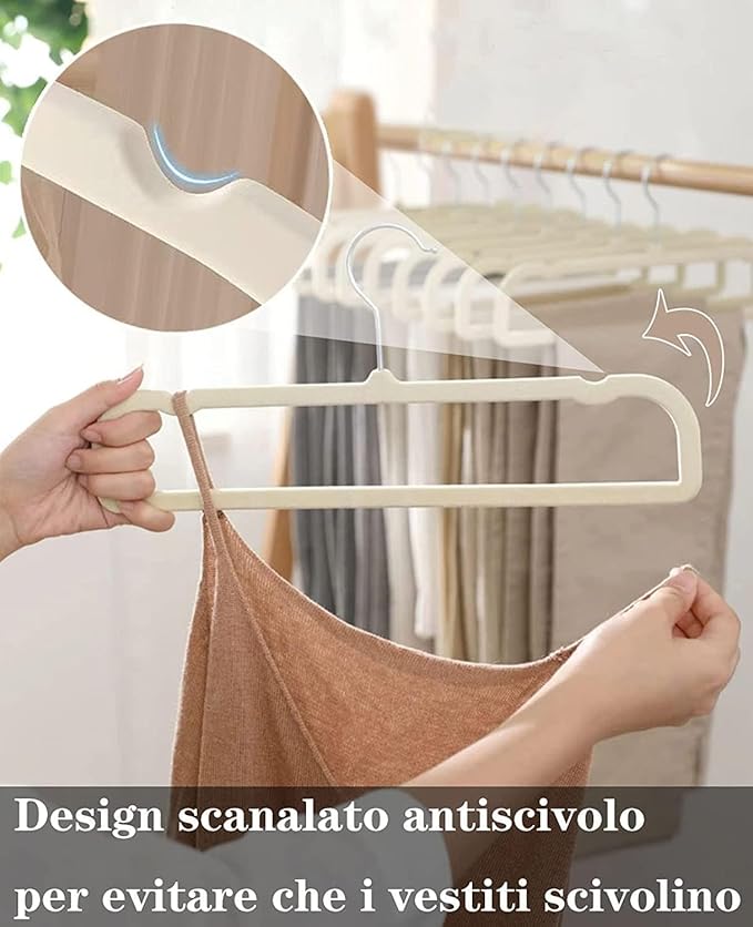 Beige Velvet Hangers Non-Slip 20 Pack Felt Hangers for Pants Trouser Hanger | 360° Swivel Silver Hook, Thin Space Saving Clothes Hanger for Jeans Slacks, Slim Perchas Terciopelo, Perchas para Pantalones - Image 5