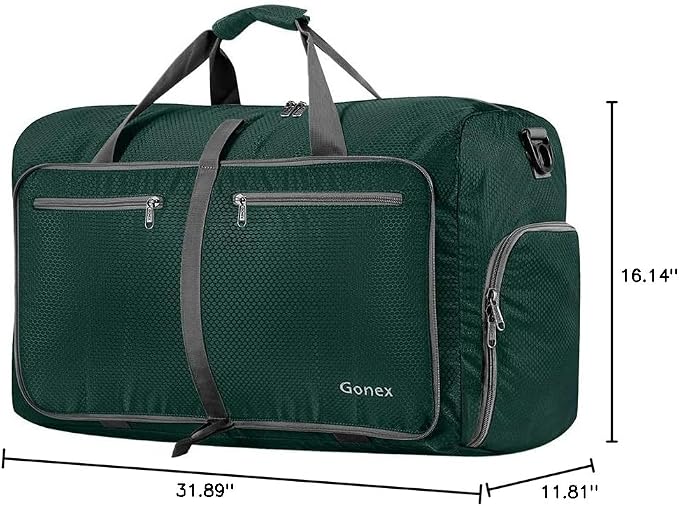 Gonex 100L Foldable Travel Duffle Bag with Shoe Compartment, Lightweight | 210D Nylon, Water-Repellent, Folds Compact, Multiple Pockets, Luggage Sleeve,Family Travel & Camping, Blackish Green - Image 10