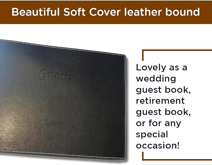 Leather Guest Book Soft Cover Italian with Guests Embossed on Cover Collection (Black) - Image 2