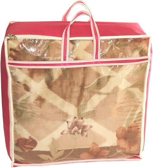 ANKIT INTERNATIONAL Garments Protect Clothes Organizer/Storage Bags for Blanket, Quilts & Rajai Combo Pack of 01 with Dust Protection Front Clear window & Zip Closure (PINK,51 x 51 x 22 cms) by AI+ANKIT+INTERNATIONAL