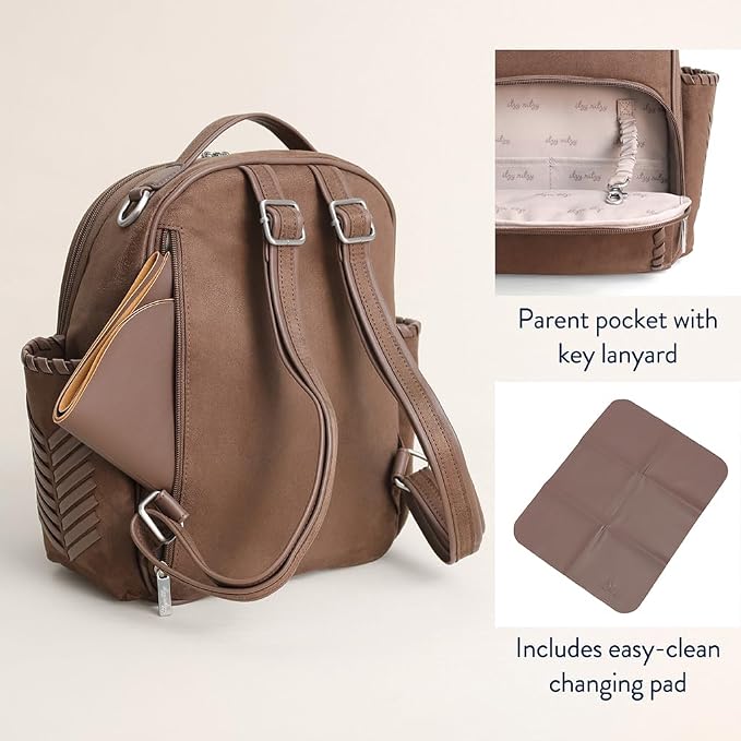 Itzy Ritzy Mini Diaper Bag Backpack - 10 Pockets with Changing Pad (Aspen) | Chic Mini Plus Diaper Bag with 2 Insulated Bottle Pockets, Key Lanyard, Wipeable Changing Pad, Grab-Top Handle & Rubber Feet - Image 6