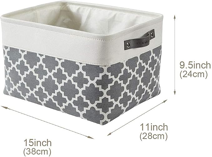 DECOMOMO Storage Bins, Large Fabric Storage Baskets for Shelves 3 Pack | 15 x 11 x 9.5 inches Decorative Linen Closet Organizers with Handles(Grey Patterns) - Image 5