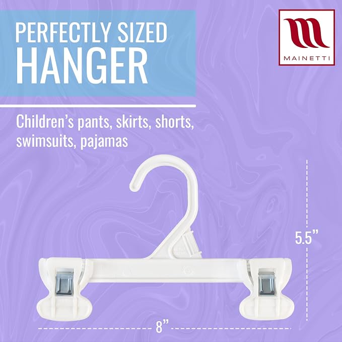 8in White Kids Pants Hangers with Non-Slip Clips (50 Pack) | Kids Pants Hangers with Non-Slip Clips for Pants, Skirts & Bottoms, 8-Inch White Plastic, Space-Saving for Closets - Image 3
