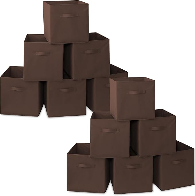 Casafield Set of 12 Collapsible Fabric Cube Storage Bins, Brown - 13" Foldable Cloth Baskets for Shelves, Cubby Organizers & More by Casafield