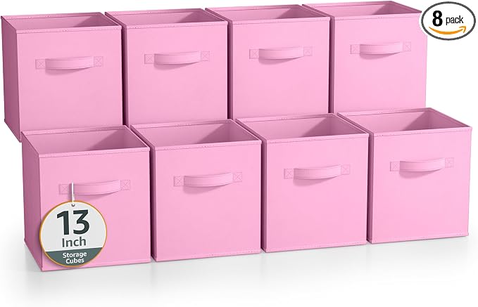 Sorbus 13 Inch Storage Bins - Sturdy Collapsible Fabric Storage Cubes with Handle - 8 Foldable Baskets for Organizing Clothes, Toys, Books - Storage Baskets for Shelves, Closets by Sorbus
