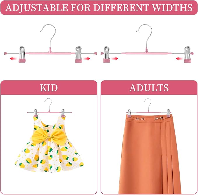 Pants Hangers with Clips Skirt Hangers, 12 Inch 50 Pack, Pink | Non-Slip,Adjustable metal clips,Space-Saving,Heavy duty, for pants/skirt/dress/trousers/jeans/shorts/Clothes,Women,men - Image 2