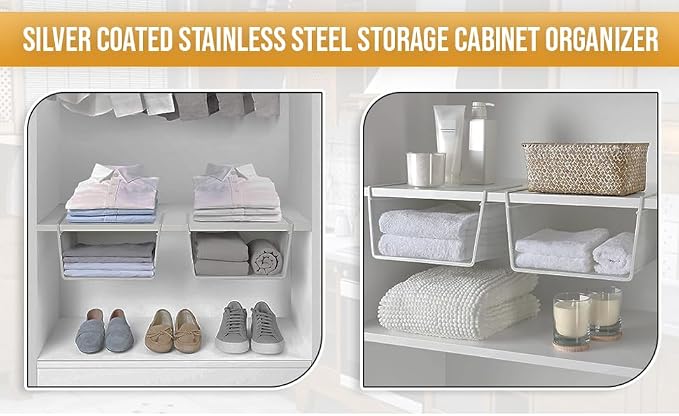 YBM Home Under Shelf Basket (2-Pack) Mesh Stainless Steel Storage Under Cabinet Hanging Basket Rack Maximize Space in Cabinets, Pantry Room, Bathroom, Laundry Room, and More, 1131 - Image 2