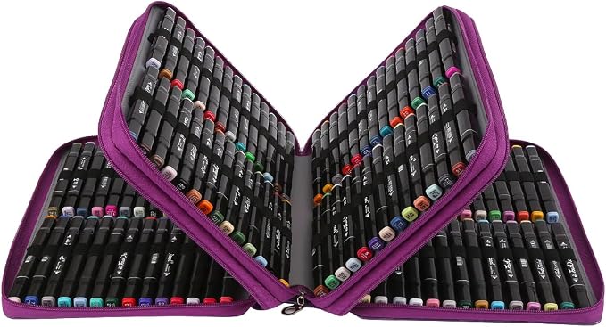 Marker Pen Organizer Case 168 Slots w/Handle & Shoulder Strap | 3-Layer Zipped Pencil Pouch PU Leather w/Open Front pocket for Gel Pen Markers to Artists, Painters - Image 2