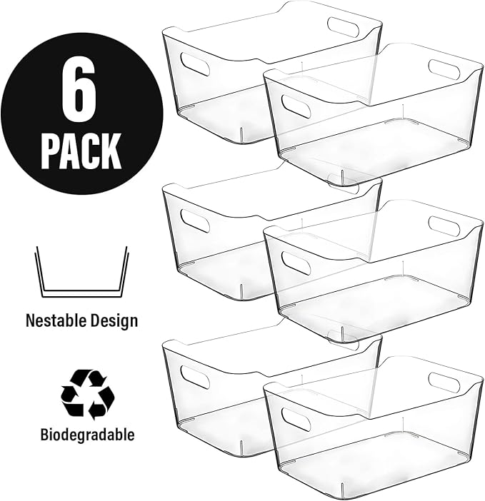 Clear Extra Large Plastic Storage Bins, Pantry Organizers and Storage Containers Fridge Organizer Bins for Organizing Home, Kitchen Organization. Bathroom, Refrigerator, Freezer, Laundry Room - Image 6