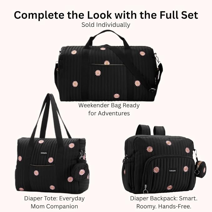 Diaper Bag Backpack with Changing Pad - Travel Baby Bag, Insulated Bottle Pockets, Stroller Straps (Medium - Black Flowers) - Image 9