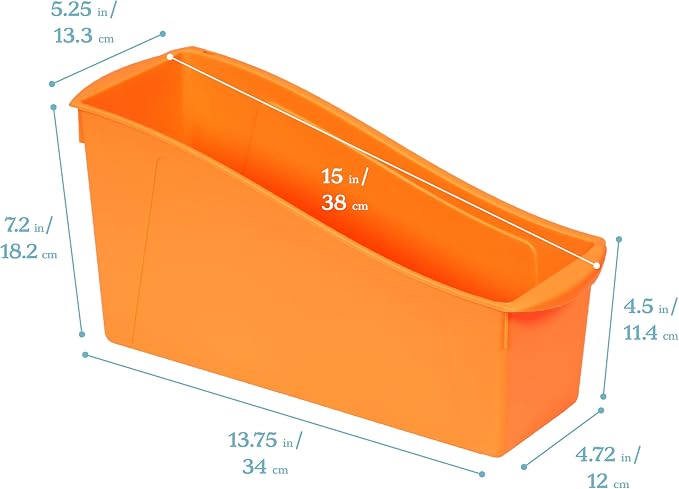 ECR4Kids Linking Storage Book Bins, Interlocking, 10-Piece, Neon Orange | Durable plastic with built-in handles, interlocking, nestable, ideal for books, magazines, and files in a classroom or office - Image 2