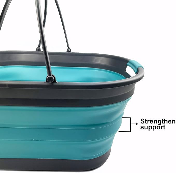 SAMMART 38L (10 Gallons) Collapsible Plastic Laundry Basket - Foldable Storage Container/Organizer - Portable Washing Tub - Space Saving Laundry Hamper (Grey/Crystal Blue) - Image 4