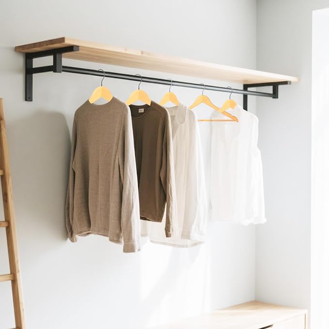 Wooden Clothes Hangers with Pants Bars, Natural Wood, 108-Pack | Heavy Duty Solid Wood Suit & Coat Hangers with Swivel Hook & Shoulder Notches, for Shirts, Jackets, Dresses & Trousers - Image 6