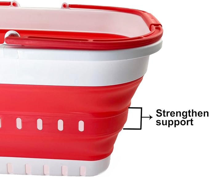 SAMMART 26L (6.8 Gallons) Collapsible Plastic Laundry Basket with Handle-Foldable Pop Up Storage Basket with handle (White/Coral Pink) - Image 4