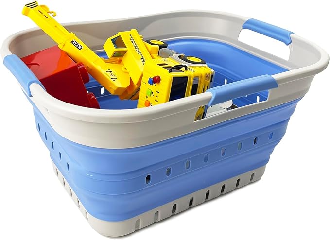 SAMMART Collapsible Plastic Rectangular Laundry Basket - Foldable Pop Up Storage Container/Organizer - Portable Laundry Hamper - Space Saving (Grey/Little Boy Blue, 19L) - Image 3