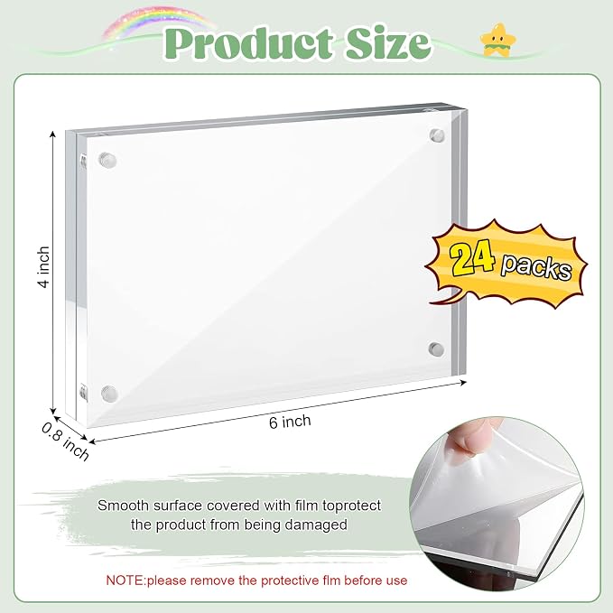 4x6 Acrylic Picture Frames 24 Pack, Clear Double Sided Photo Frames | Magnetic Photo Frames 20mm Thicker Desktop Display Frame Wedding Table Numbers for Bedroom Home Office - Image 2