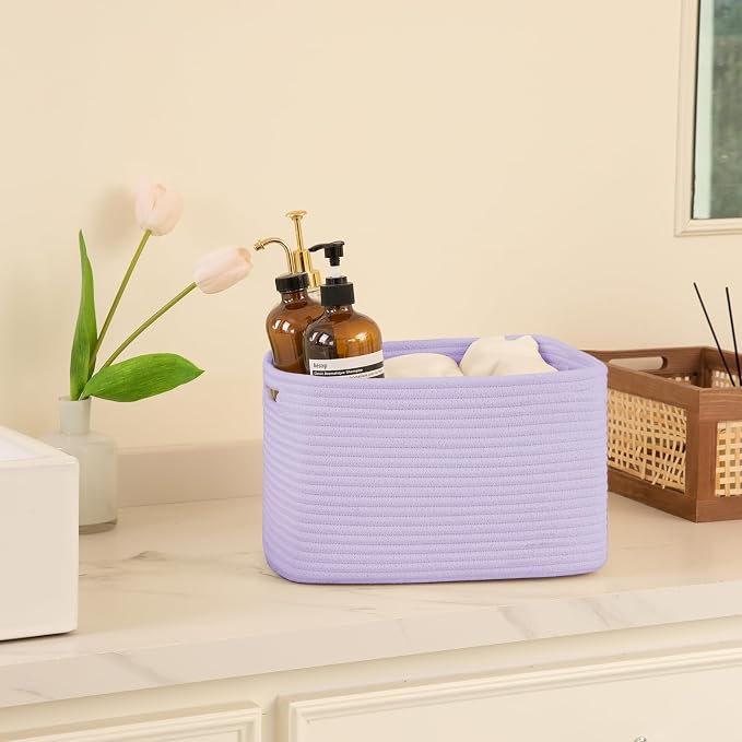 OIAHOMY 4 Pack Storage Baskets for Organizing 15L Cube Storage Bins Purple | Woven Baskets for Storage Rectangle Small Baskets With Handles Baskets for Shelves Wicker Baskets for Shelves 12.7x9x7.8inch - Image 5