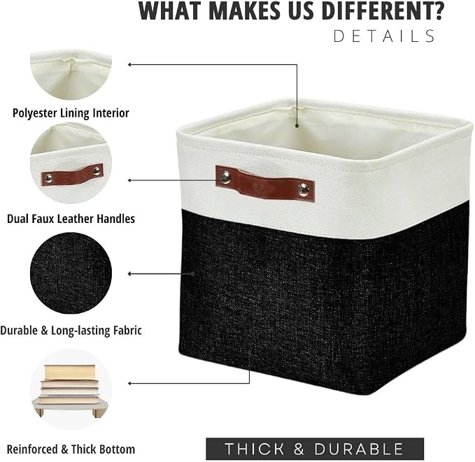 DECOMOMO Cube Storage Bin 11x11, Fabric Storage Bins | 4 Pack, Storage Baskets for Shelves, Kallax Storage Cubes (Black & White) - Image 3