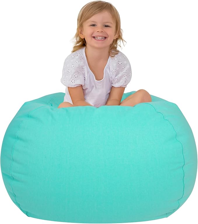 Aubliss Stuffed Animal Bean Bag Storage Chair, Beanbag Covers Only | for Organizing Plush Toys, Turns into Bean Bag Seat for Kids When Filled, Medium 32"-Canvas Solid Aqua by Aubliss