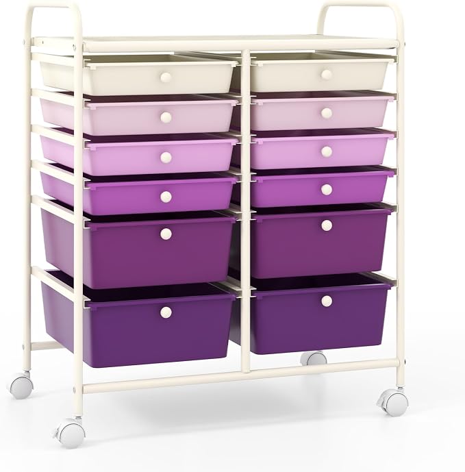 Moccha 12-Drawer Rolling Storage Cart - Utility Cart on Wheels with Lockable Casters for Craft Art Supply Paper Salon, Mobile Drawer Carts for Classroom Teacher School Office (Gradient Purple) by LDAILY