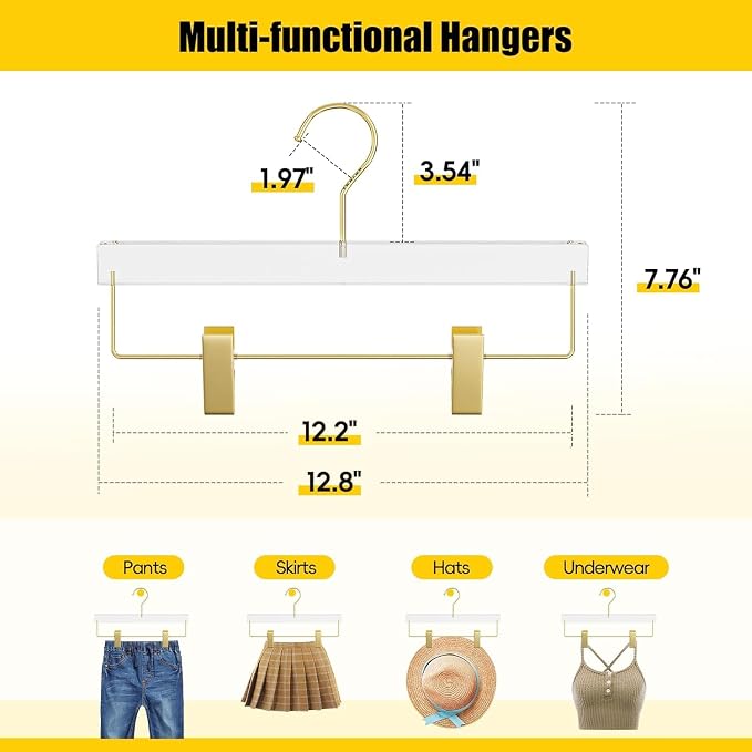 Gold Acrylic Pants Hangers 30 Pack with Adjustable Clips | Non-Slip & Heavy Duty Hangers for Pants, Skirts, Jeans, Trousers, Scarves, Adults & Kids, Clothing Closet Storage - Image 2
