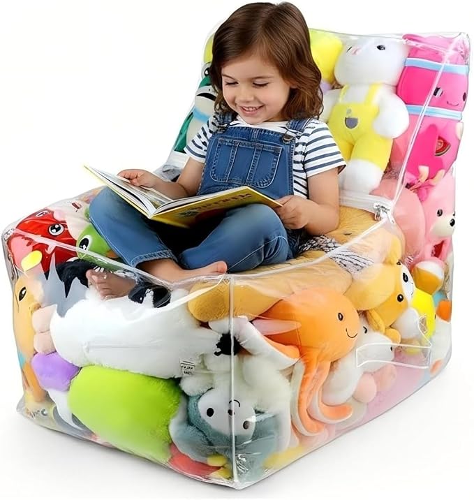 Clear Stuffed Animal Storage Bean Bag Chair Cover - Extra Large 150L, Waterproof & Easy-Clean Toy Organizer with Plastic Window,forNursery, Bedroom, Playroom (Cover Only, No Filler) (B1pcs) by Unknown