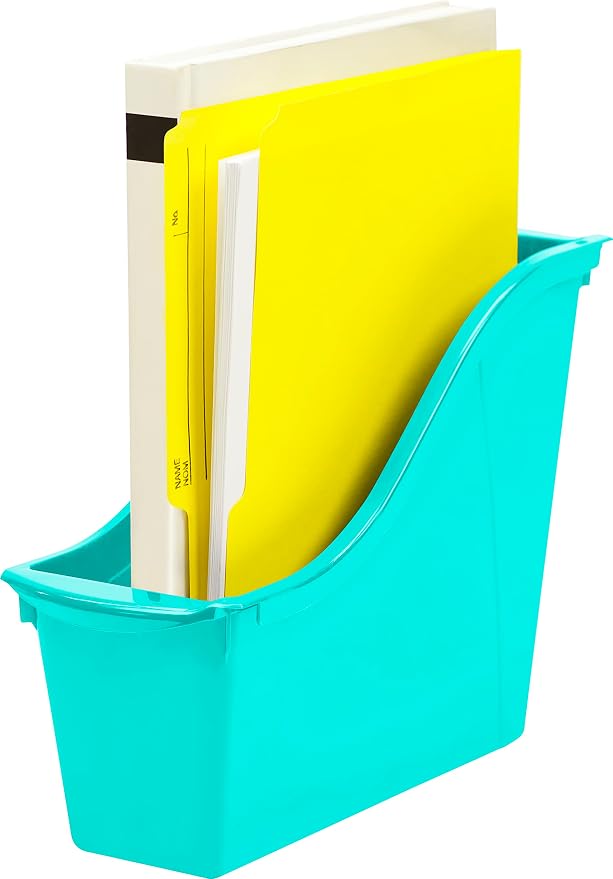 Storex Small Book Bin, Linking Storage Bin, Dry Erase Surface, 11.75" x 8.5" x 4.5" STEM Turquoise (Pack of 6) - Image 9