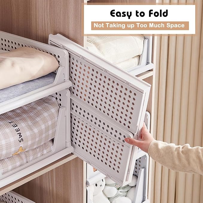yazi 5XL Stackable Plastic Closet Storage Baskets | Foldable Clothes Storage Bins Fit for Closet Shelves and Cupboards, Ideal Sweater Organizer to Keep Bedroom Wardrobe Tidy - Image 4