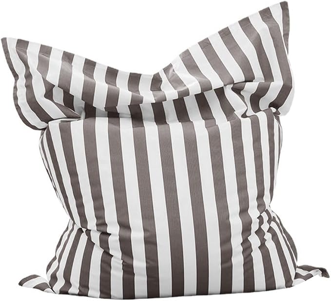 Outdoor Bean Bag Cover for Pool Side (No Filler) Waterproof Beanbag Lounge Chair Sqaure Large Beach Bean Bag Replacement Pouf Oxford Couch Sofa for Adults Swimming Pool Outside (Light Grey-Stripe) by SXBCyan