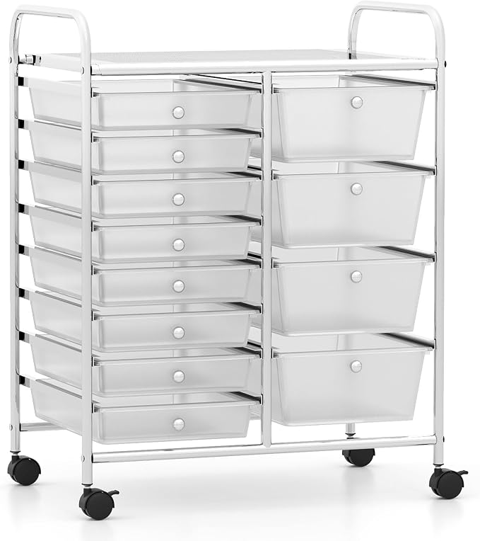 12 Drawer Rolling Storage Cart, Rolling Cart with Drawers for Classroom, Art Supply Craft Organizer on Wheel with Metal Frame & Handles for Home Office School (Clear, 12 Drawer Left-Right) by LDAILY