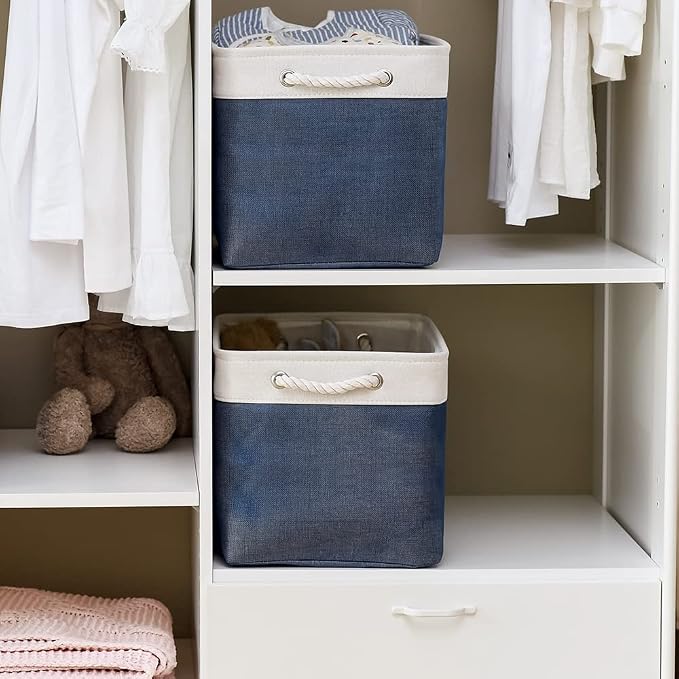 TcaFmac Organization and Storage Basket for Gifts Empty - 16x12x12 inch Large 2 Pack Collapsible Storage Bins for Shelves, Fabric Storage Cubes for Organizing Cloth Toy Kids (White & Jean Blue) - Image 3