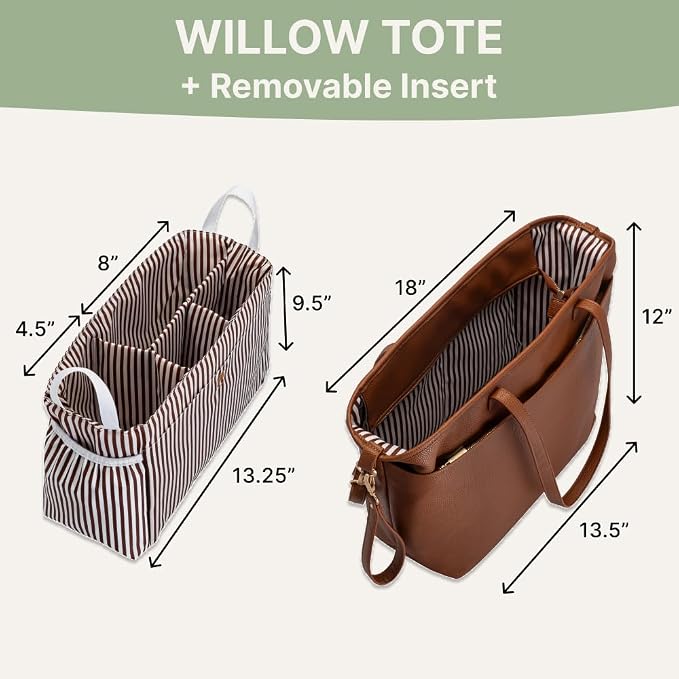 Parker Baby Co. Willow Tote, Vegan Leather Diaper Tote & Removable Insert | Stylish diaper tote bag with removable insert, changing pad and stroller hooks create a polished work-to-baby carryall - Image 3