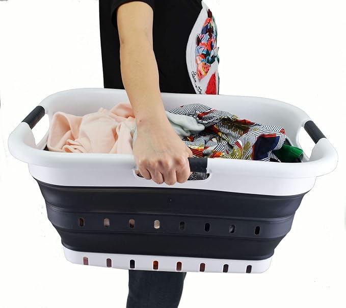 SAMMART 41L (10.8 gallon) Set of 2 Collapsible 3 Handled Plastic Laundry Basket-Foldable Pop Up Storage Container/Organizer-Space Saving Hamper/Basket (2, Black) - Image 7