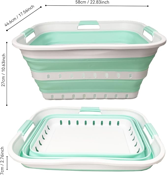 SAMMART 42L (11 gallon) Collapsible Plastic Laundry Basket - Foldable Pop Up Storage Container/Organizer - Space Saving Hamper/Basket (1, White/Light Green) - Image 4