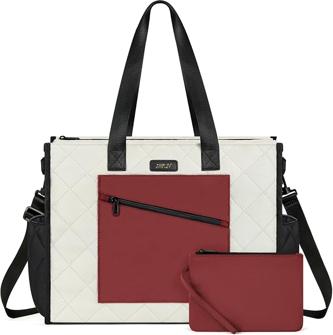 IBFUN Utility Tote Bag with 24 Pockets, Large Teacher Travel Tote for Women | Large Work Tote Bag 2pcs with Zipper for Travel Daily School Teacher Nurse, Large Lightweight Laptop Shoulder Bag Handbag by IBFUN