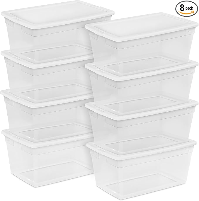 Sterilite Storage Box, Stackable Clear Plastic Bins, 90 Quart, 8-Pack | Heavy-Duty Organizing Containers with Snap-On Lids for Closet, Bathroom, and Office by Sterilite