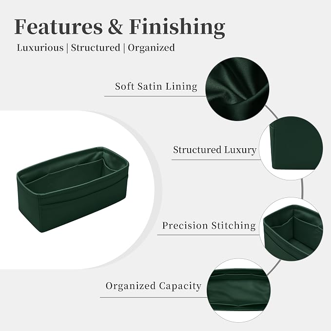 Satin Purse Organizer for Birkin 25, Vert Anglais | Retourne Style, Tailored Fit, Multiple Pockets, Lightweight Satin, Ideal for Travel, Shopping, and Daily Use - Image 4