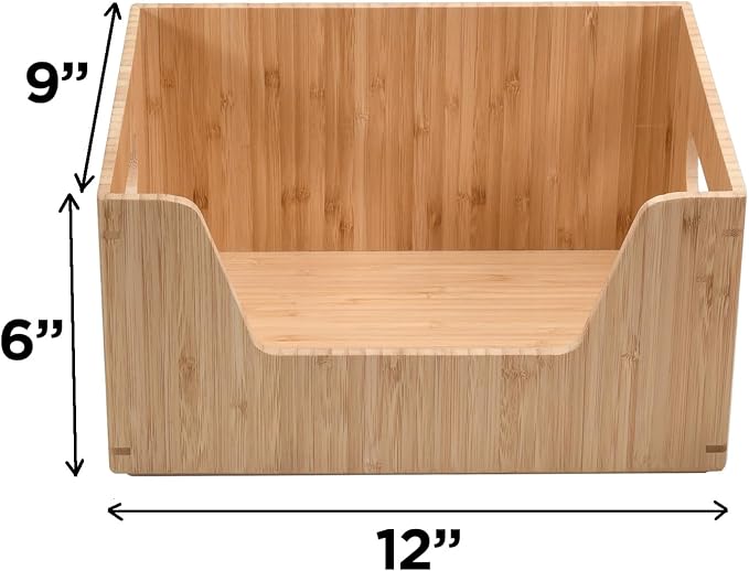 MobileVision Bamboo Stackable Open Front Storage Bin for Kitchen Pantry Cabinets Holds Potatoes, Onions, Packaged Goods, Boxed Meals & more, 12" x 9" X 6" - Image 2