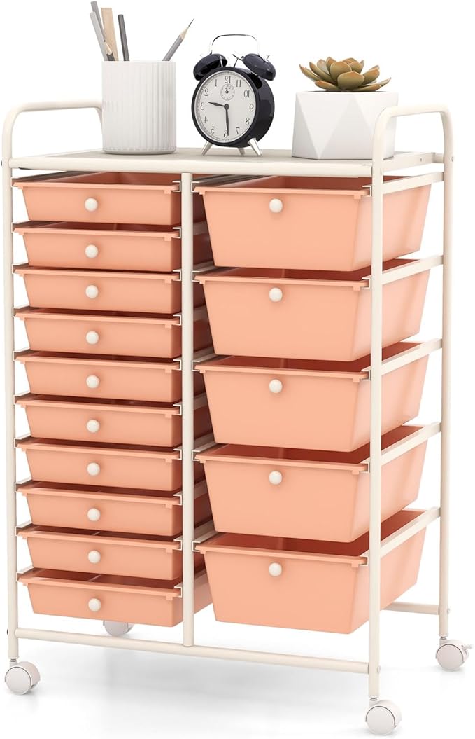 DREAMADE Rolling Cart with 15 Drawers, Rolling Drawer Organizer Cart w/Lockable Wheels, Removable & 2-Sized Storage Drawers, Art Cart for School Home Art Supplies Crafts File Scrapbook by DREAMADE