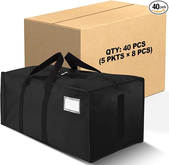 HOMESURE Supports 200lbs Heavy Duty Moving Bags - Strong Zipper & Wrap-Around Handles - Water-Resistant Storage Totes, Durable Alternative to Moving Boxes - 40 Pack - Black by HOMESURE