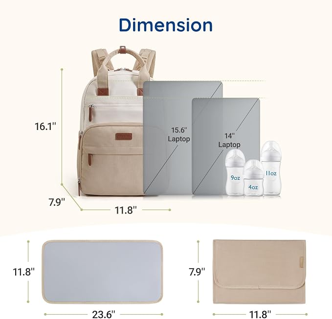 mommore Diaper Bag Backpack Multi-pocket Baby Bag with Changing Pad | Travel Essentials for Mom & Dad, Insulated Pockets & Stroller Straps, Newborn Maternity Bag & Registry Must-Haves, Brown - Image 5