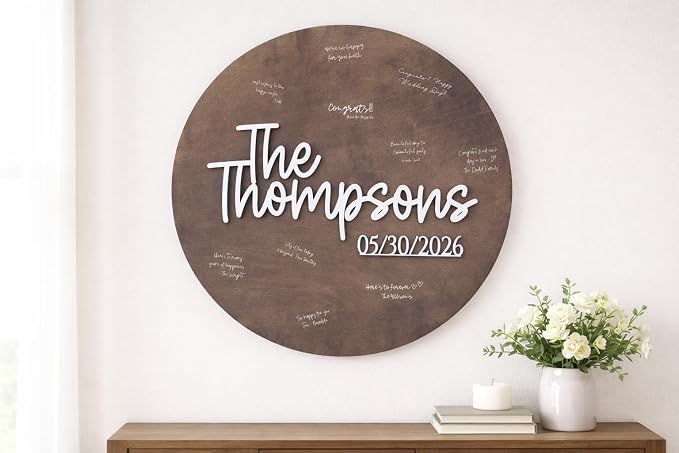 Personalized Round Guest Book Alternative Sign, Unique Guest Book Sign, Custom Alternative Guest Book, Wooden Guest Book, Wedding Ceremony Guestbook Sign (Design 5) - Image 3