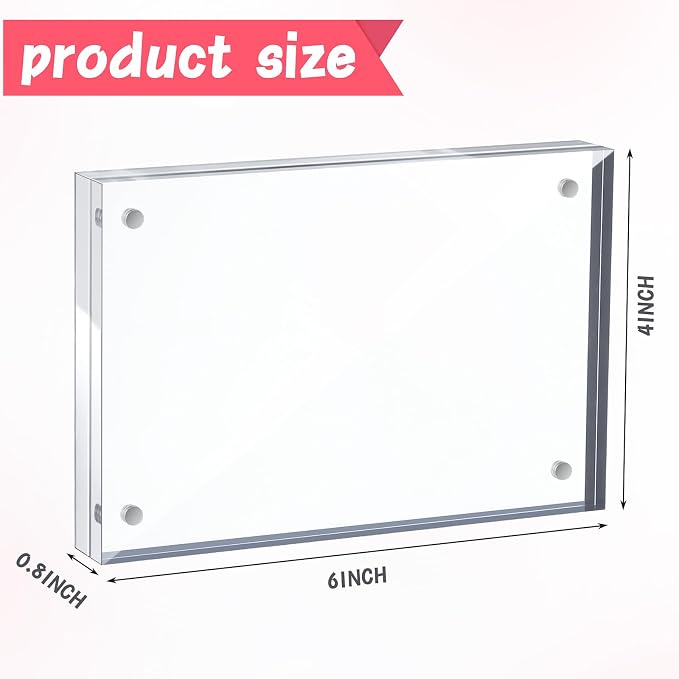 Yalikop 8 Pcs 4 x 6 Inch Thick Clear Acrylic Magnetic Photo Frames, 20mm Thickness Double-sided Transparent Visible Picture Frame Desktop Display for Home Office School Store Supplies - Image 2
