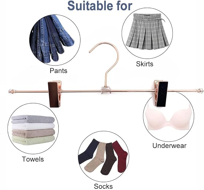 Rose Gold Metal Wire Clips Pants Bottom Clothes Hangers, 30 Pack Heavy Duty Trousers with Adjustable Clips,13.8" Space Saving for Legging Garment Jeans - Image 4