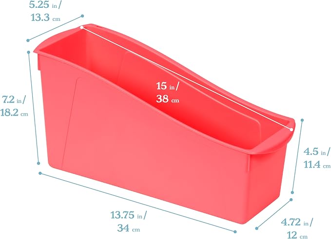 ECR4Kids Linking Plastic Storage Book Bin, Multipurpose Organization, Neon Orange, 10-Piece | Durable plastic with built-in handles, interlocking, nestable, ideal for books, magazines, and files in a classroom or office - Image 2