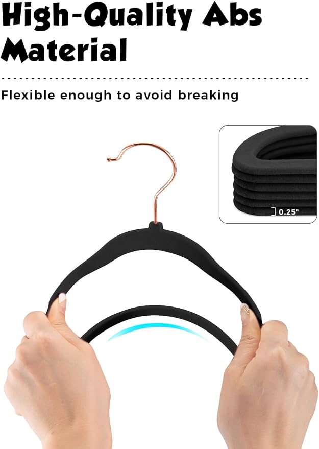 Kids Velvet Hangers 50 Pack, 14 Inch Premium Non Slip Kids Felt Hangers for Closet, Space Saving Toddler Clothes Hanger for Youth's Childrens' Clothes (Rose Gold Hook)- Black | Premium Kids Hangers for Closet Storage, Space Saving Toddler Clothes Hange... - Image 7