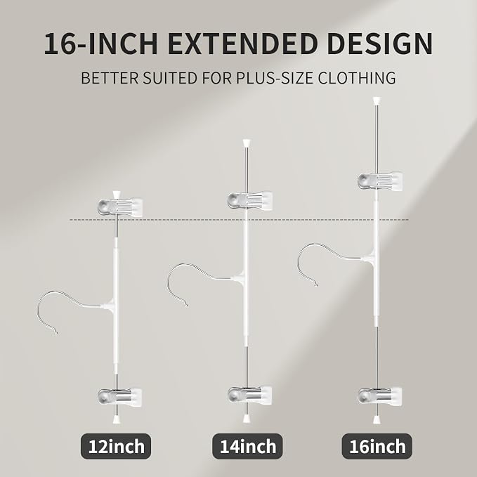 HUADYMEET 16 Inch Extra Wide Pants Skirt Hangers with Clips,White,20 Pack | Metal,Extended-Length,Non-Slip,Adjustable,Heavy Duty Hanger for Jeans Shorts Clothes Slacks Trousers,For Adult Men Women - Image 3